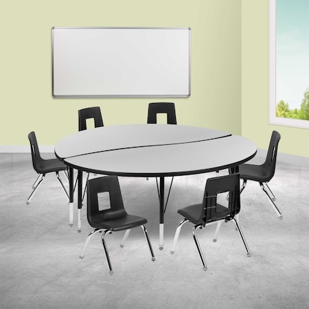 Flash Furniture 60" Circle Wave Grey Table Set-14" Stack Chairs XU-GRP-14CH-A60-HCIRC-GY-T-P-GG